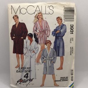 McCall’s 3931 Vintage Sewing Pattern Unisex Robe Size Medium 1988 Vintage UNCUT